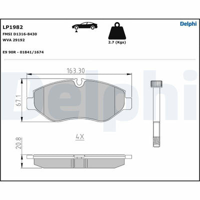 Delphi Brake Pads Front LP1982 for 07-LT35-Crafter-Sprinter-Vito