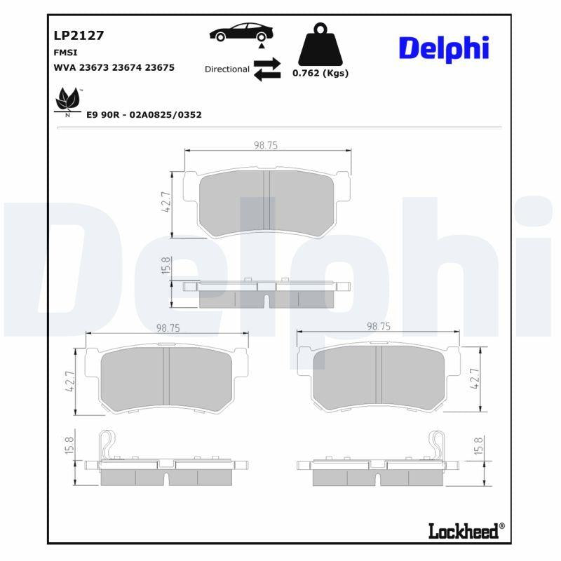 Delphi LP2127 Rear Brake Pad Ssangyong Actyon Kyron Rexton 2006-2012