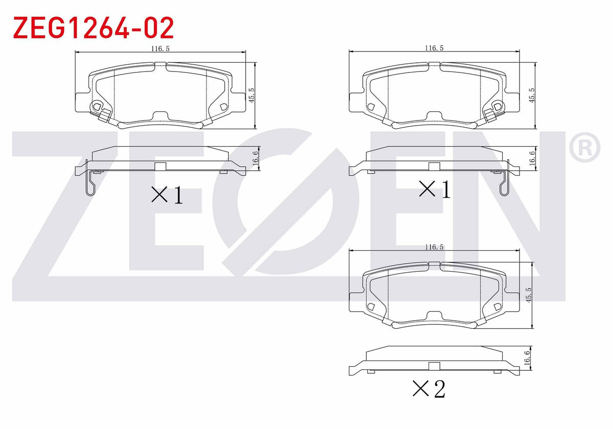 Zegen ZEG1264-02 Brake Pad Rear with Wear Indicator Fiat Freemont (Jf) 2.0 Mjt 170 Hp 2011-/ Jeep Wrangler III (Jk) 3.8i V6 2007-/ Chrysler G.Voyager 3.3i 2008-/ Dodge Nitro 2.8 Crd 4X4 2007