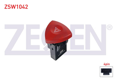 Zegen ZSW1042 Flasher Switch 4 Pin Red Light Renault Master II 1998-2010 /Traffic II 2001-2014 /Laguna II — Switches & Relays