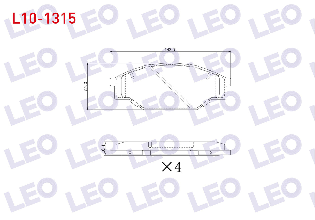LEO L10-1315 Brake Pad Front Cable Drilled Toyota HI-Lux Pick Up (_N_) 2.4 D 4X4 1983-2005 / HI-Ace II (H5_) 2.4 — Brake Pads