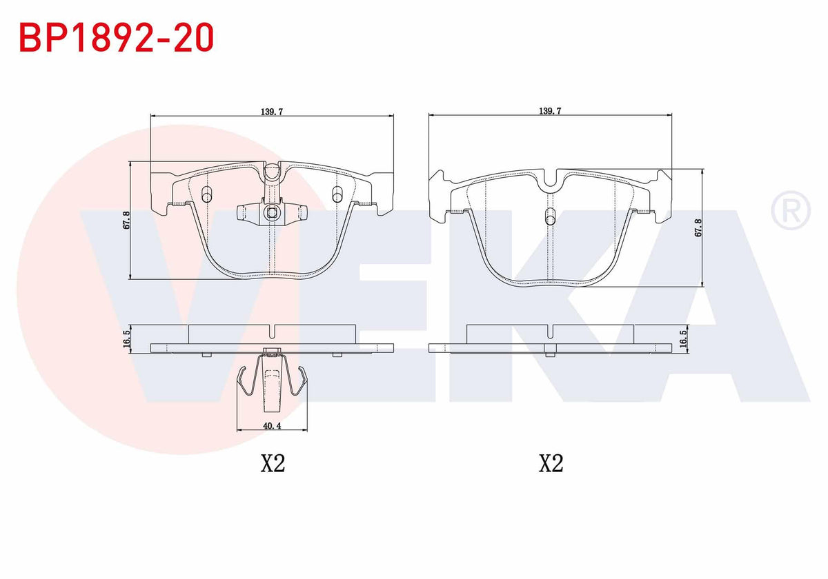 Veka BP1892-20 Brake Pad Rear BMW 5 Series Gran Turismo (F07) 520 D 2009