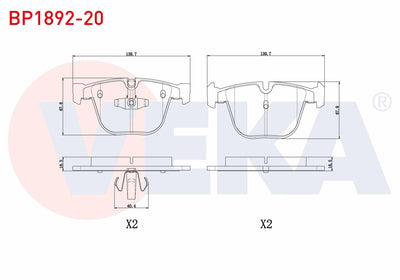 Veka BP1892-20 Brake Pad Rear BMW 5 Series Gran Turismo (F07) 520 D 2009 — Brake Pads