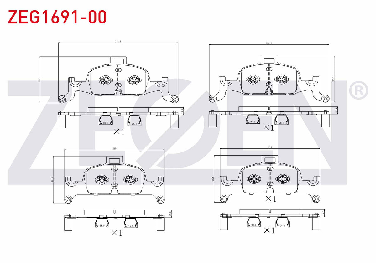 Zegen ZEG1691-00 Brake Pad with Wear Indicator Front (Yengec Type) Audi A4 1.4 TFSI 2015-/ 2.0 TDI 2015-/ Quattr — Brake Pads