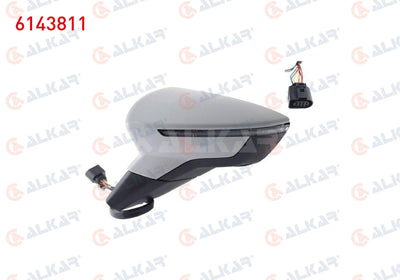 Alkar 6143811 Outer Rear View Mirror Left Electric Heated Primed with Turn Signal 6 Pin Seat Ibiz — Tail, Signal & Reflectors