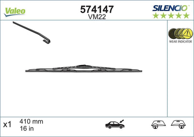 Valeo 574147 Wiper Blade Silencio Yolcu Side 400mm (Renault Scenic / Peugeot 206) 400 / — Wipers