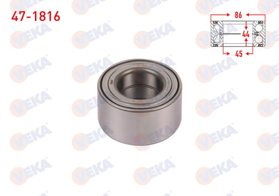 Veka 47-1816 Front Wheel Bearing Left-Right with ABS 45X86x44 Fiat Scudo 2007-/Citroen Jumpy 2007-/Spacetourer 2016-/Peugeot Expert 2007-/Traveller 2016-/Opel Vivaro C 2019