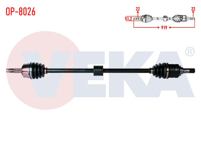 Veka OP-8026 Complete Axle Right Front Opel Corsa D 1.2 M-T Length 919mm 2006-2014 — Axles, CV Joints & Boots