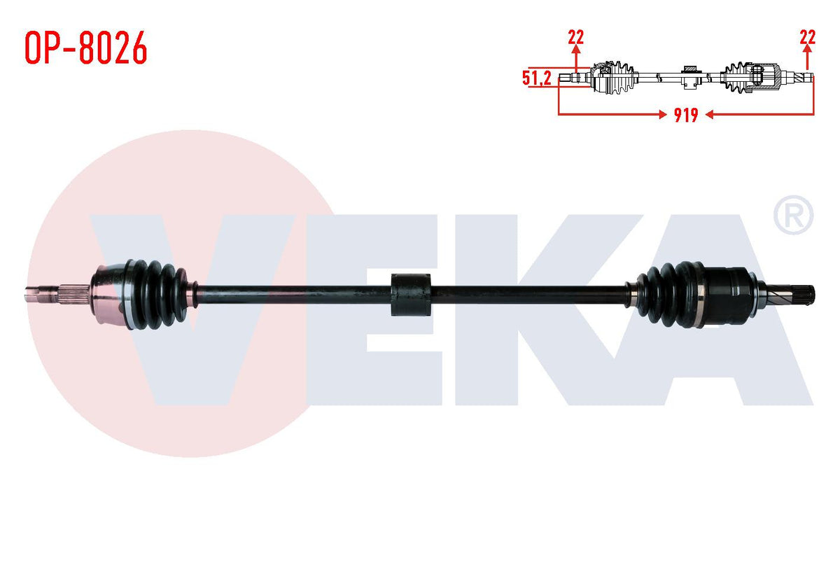 Veka OP-8026 Complete Axle Right Front Opel Corsa D 1.2 M-T Length 919mm 2006-2014 — Axles, CV Joints & Boots
