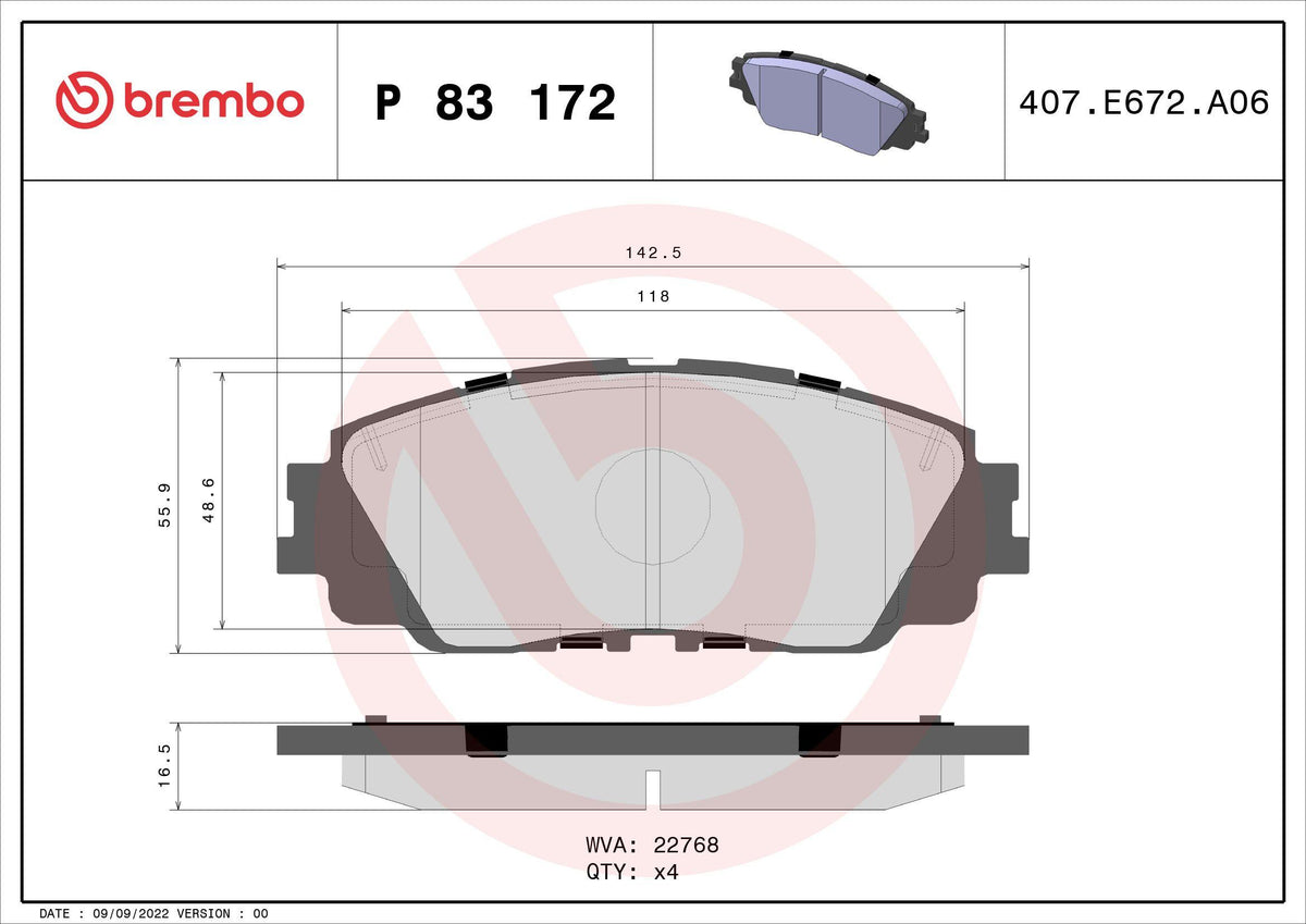 Brembo P83172 Brake Pad Front-(Toyota Rav4 2018 / /)