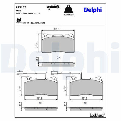 Delphi LP3157 Brake Pad Front Alfa Romeo 166 2.4 03-07/Giulietta 1.4-2.0 10->