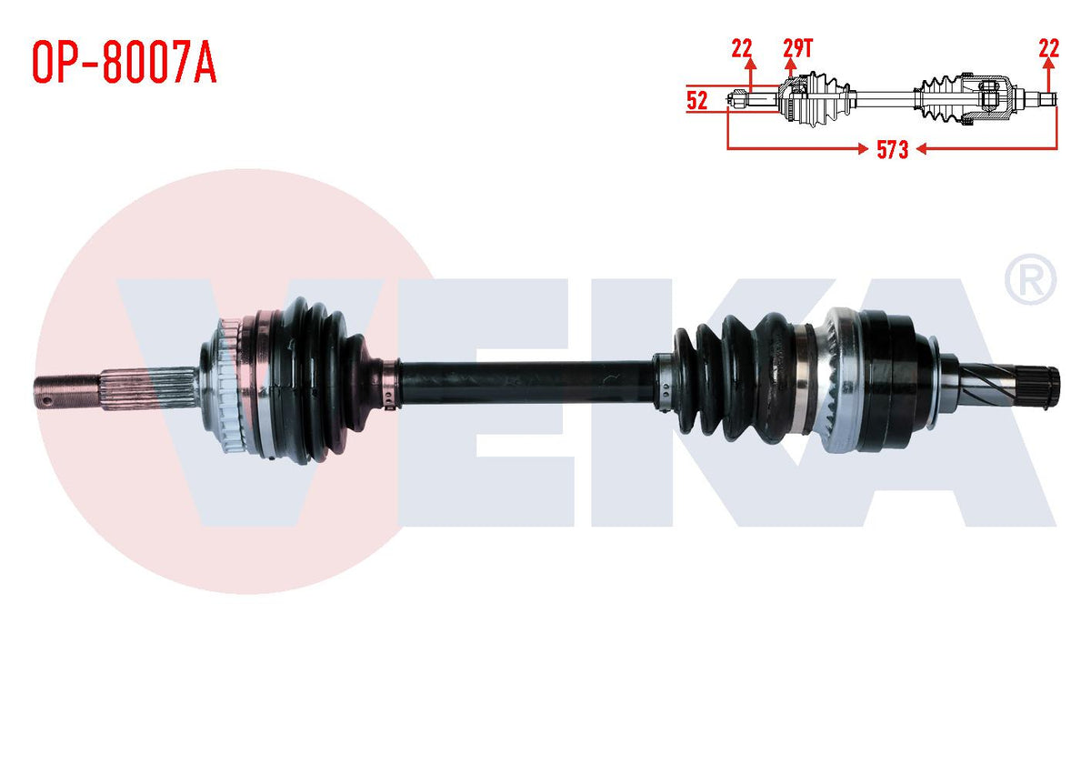 Veka OP-8007A Complete Axle Left Front Opel Corsa B 1.2i 16V ABS li 29 Outer Length 573mm 1993-200 — Axles, CV Joints & Boots