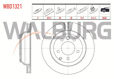 WALBURG WBD1321 Brake Disc Rear Air 5 Bjn 17 Rim 330X28x85x73,5 Touareg 3.0 TDI V6 2010-/ Touareg 3.6 V6 FSI-5.0 V10 TDI 2002-2010 / Q7 3.0 V12 TDI-4.2 FSI- TDI-3.0 TFSI 2006-2015 / Caye