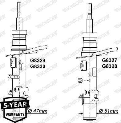 Monroe G8327 Citroen C-Elyse P301 Front Right Shock Absorber 51mm 12 — Shocks & Struts