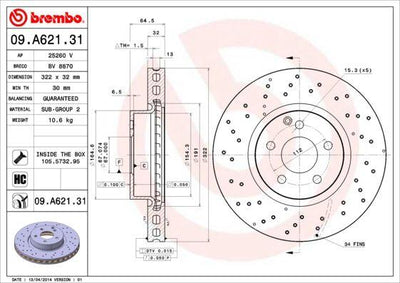Brembo 09.A621.31 Brake Disc W204/W212/W207 S204/S212/C207/A207 07-17 AMG Air Coated Single Disc Set — Brake Rotors & Drums