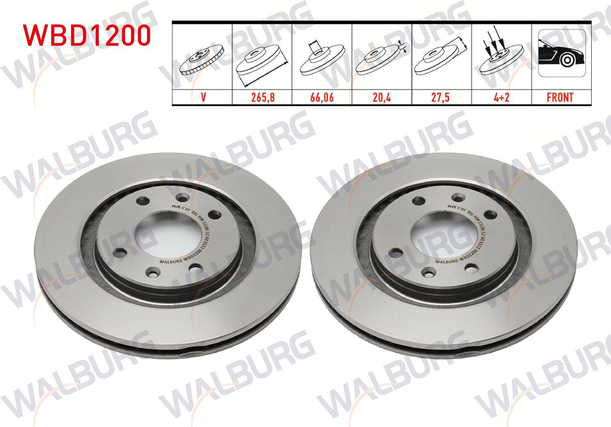 WALBURG WBD1200 Brake Disc Front Air 4 Bjn 265, 8X20 and 3 more models — Brake Rotors & Drums