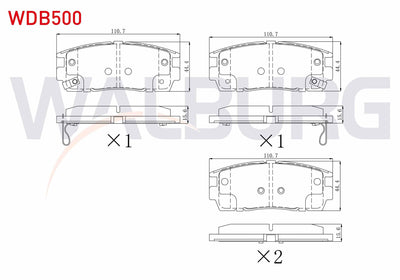 WALBURG WDB500 Brake Pad Rear with Wear Indicator Chevrolet Captiva (C100) 2.0 D 2006-2012 / Captiva (C140) 2.0 — Brake Pads