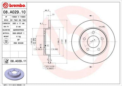 Brembo 08.A029.10 Brake Disc Pro Mazda 3 1.3 / 1.6 / 2.0 03-14 Rear 265 mm Set — Brake Rotors & Drums