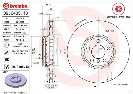 Brembo 09.C405.13 Brake Disc Front Composıte BMW — Brake Rotors & Drums