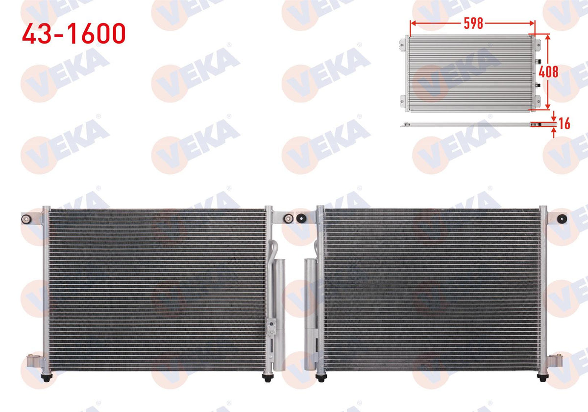 Veka 43-1600 A/C Condenser Chevrolet Aveo (T250) 1.4i A-T / M-T 2006-2011 — Condensers & Evaporators