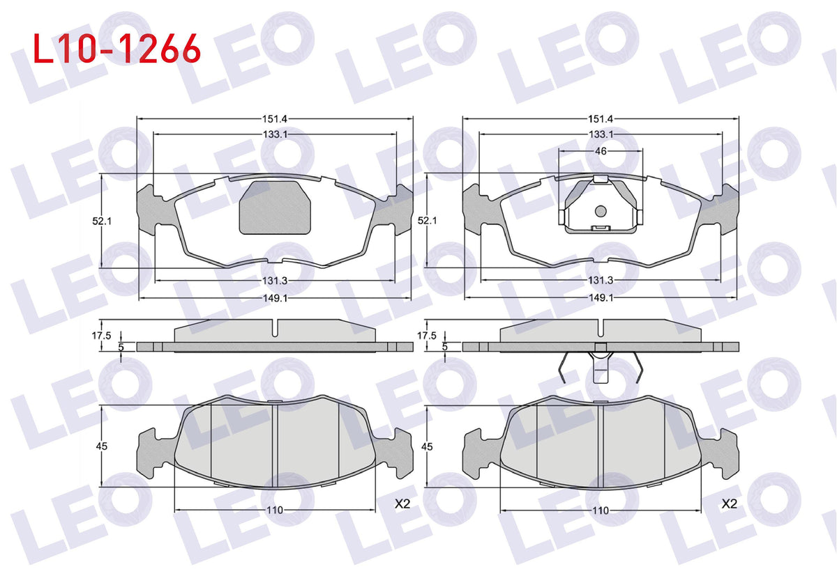 LEO L10-1266 Brake Pad Front with Connector Fiat Doblo (119 — Brake Pads