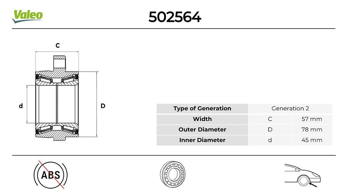 Valeo 502564 Wheel Hub Bearing Front Wheel Ball Bearing Kit Transit V347 06>14 — Wheel Bearings