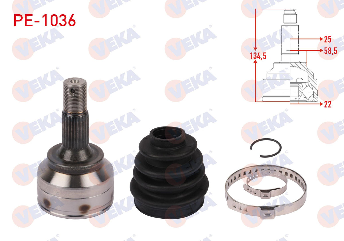 Veka PE-1036 CV Joint Left Front Outer Length 134,5mm Peugeot 307 (3A / C) 1.4 Ma Transmission 200 — Axles, CV Joints & Boots