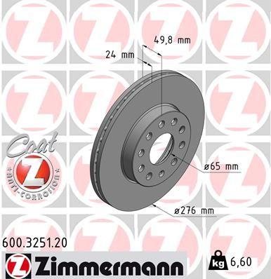 Zimmermann 600.3251.20 Front Brake Disc Golf VII/A3/Leon/Octavia 2013>Set — Brake Rotors & Drums