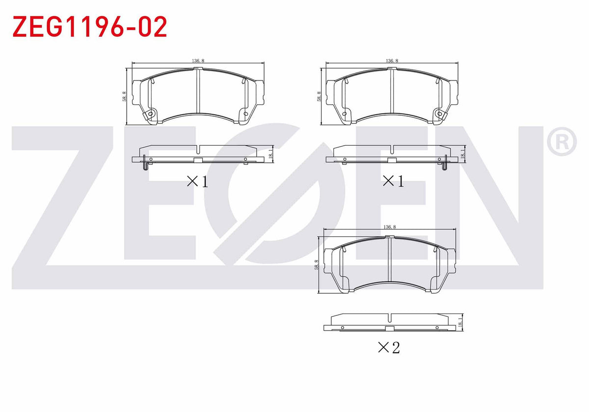 Zegen ZEG1196-02 Brake Pad Front with Wear Indicator Cable Drilled Mazda 6 (Gh) 1.8i Mrz 18.30 mm 2007-2012 / 6 — Brake Pads