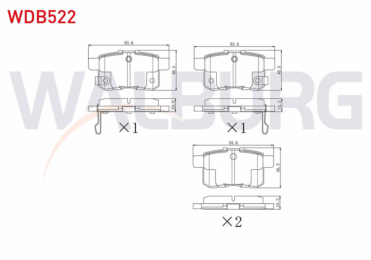 WALBURG WDB522 Brake Pad Rear Honda Accord VIII (Cu) 2.0 I-Vtec 2008-/ Accord VIII (Cu) 2.2 I- CDTi 2008 — Brake Pads