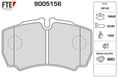 Fte 9005156 Rear Brake Disc Brake Pad Ford Transit V347 Jumbo 3,2 TDCi 200Ps 07 > 14 Rear Pair Wheel / Iveco Daily III | 1 Piece
