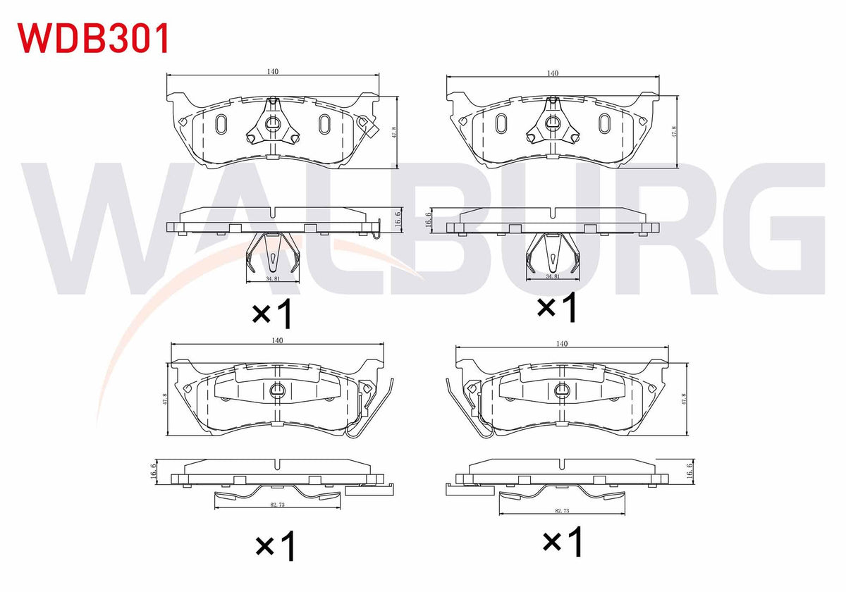 WALBURG WDB301 Brake Pad Rear with Wear Indicator Mercedes M Class (W163) Ml 320 1998-2005 / M Class (W163) Ml 2 — Brake Pads