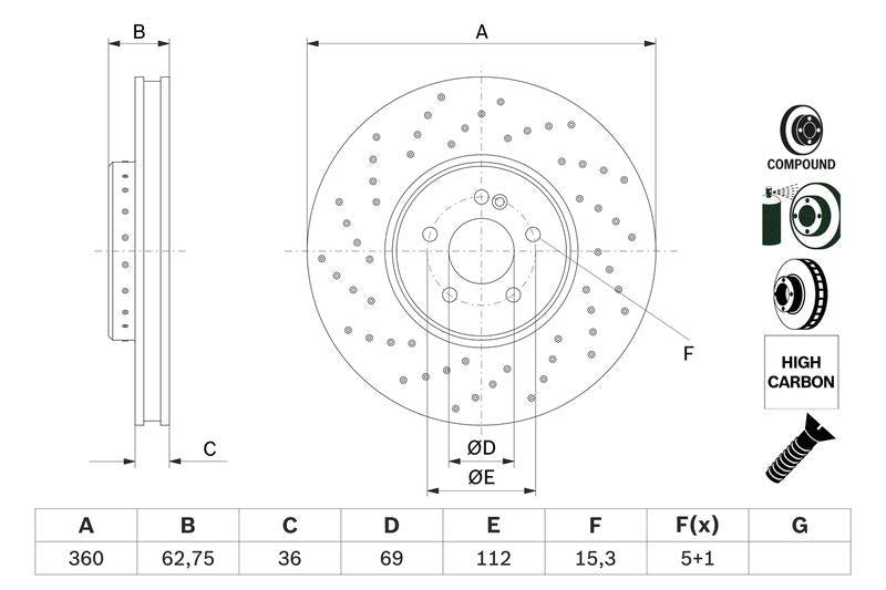 Bosch 0986479H42 M.Benz W205-213-253 Front Brake Disc Drilled () A0004212312 — Brake Rotors & Drums
