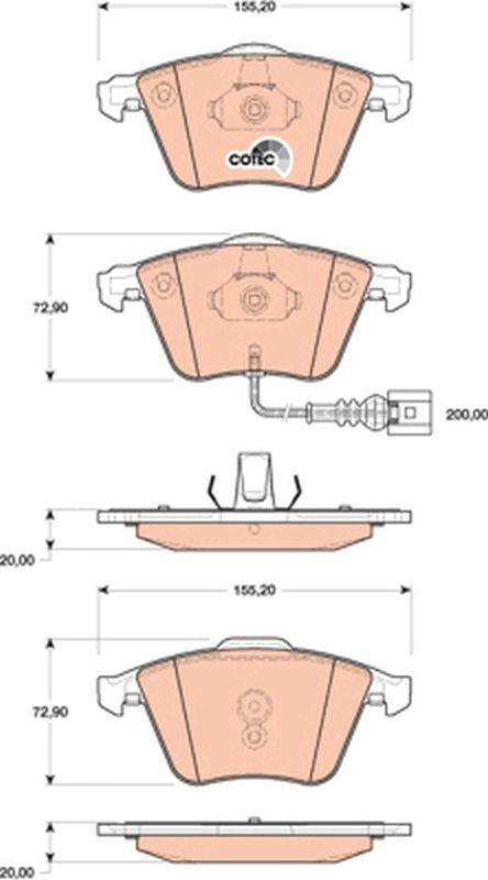 TRW GDB1809 Brake Pad Front with Connector Golf VI 08-Scirocco 08-2.0 R 2.0 TDI 2.0 TSI / A3 Tt Roadster — Brake Pads