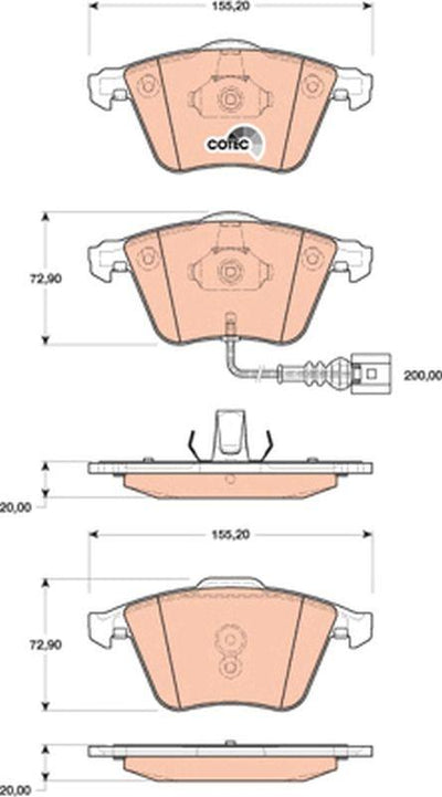 TRW GDB1809 Brake Pad Front with Connector Golf VI 08-Scirocco 08-2.0 R 2.0 TDI 2.0 TSI / A3 Tt Roadster — Brake Pads