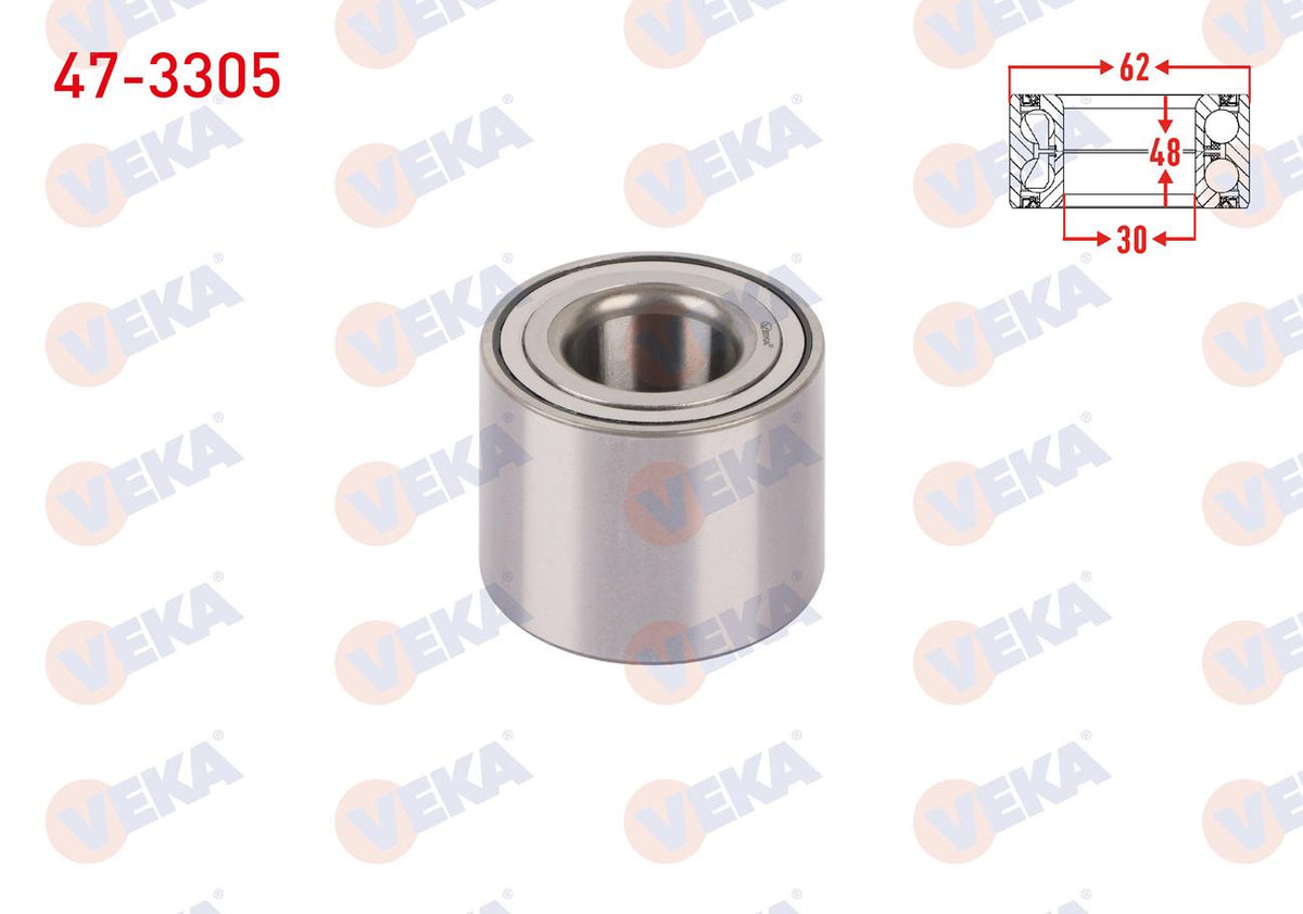 Veka 47-3305 Rear Wheel Bearing Left-Right with Brake Drum Brake 30X62x48 Clio III 05-12 / Clio IV 13-/ Talisman 15-22 / Captur 13-/ 207 06-12 / 208 12-/ 307 04-07 / C3 II 09-16 / C4 04-09 / Ds3 09