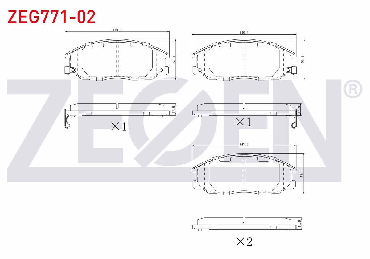 Zegen ZEG771-02 Brake Pad Front with Wear Indicator Hyundai Starex 2.4i 1997-2007 / Starex 2.5 CRDi 1997-2007 / — Brake Pads