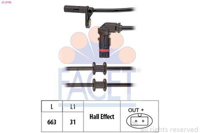 Facet 210190 Front ABS Sensor Mercedes W203 S203 C203 C209 A209 R171 02-10 — Brake Sensors & ABS