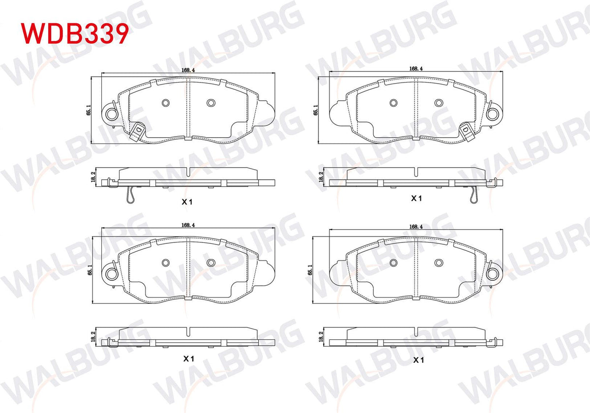 WALBURG WDB339 Brake Pad Front with Wear Indicator Ford Transit (V184) Rear Wheel Drive 2.0 DI-2.3 16V-2.4 DI-2.4 Tde-2.4 TDCi 2000-2006