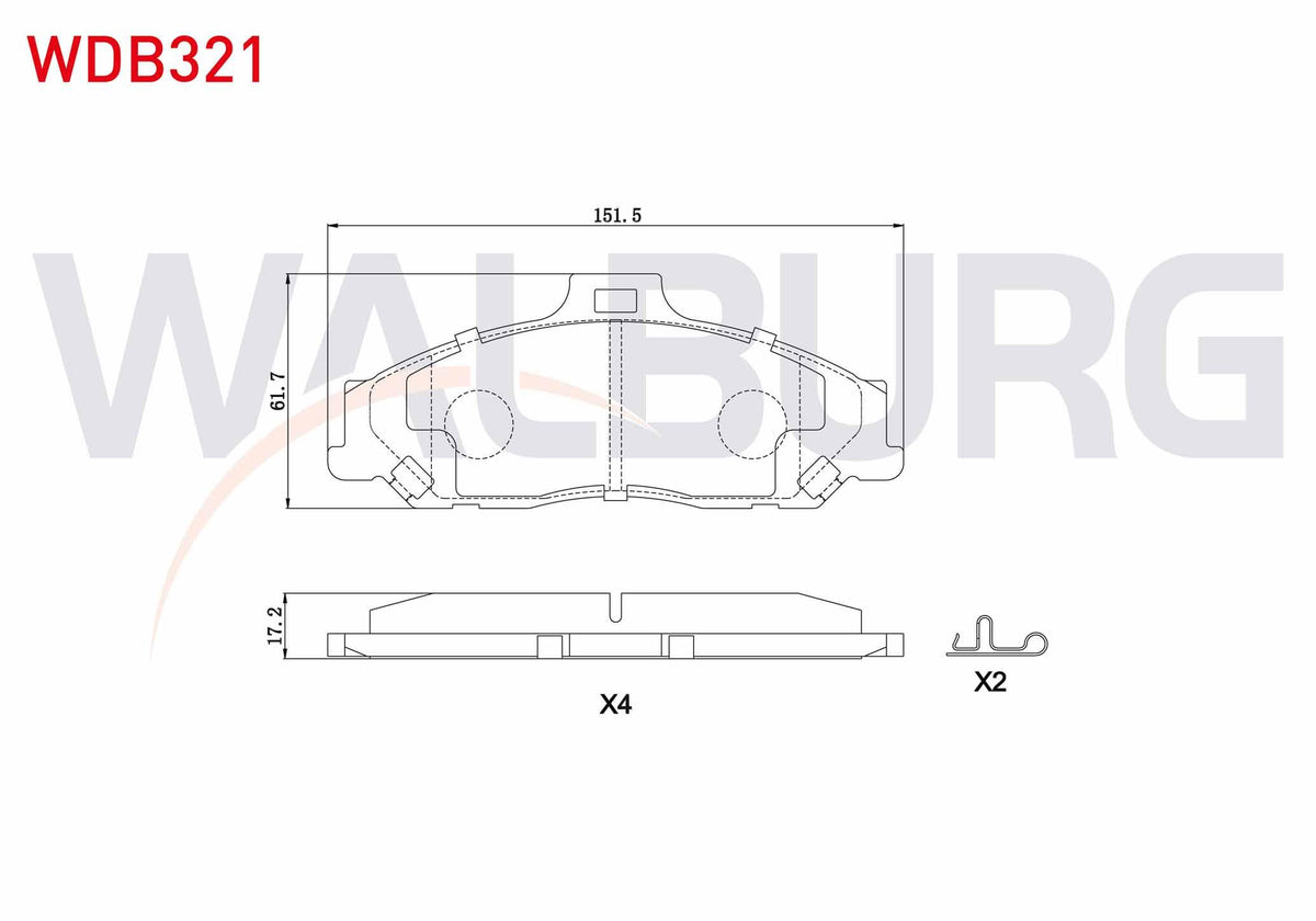 WALBURG WDB321 Brake Pad Front Ford Ranger 2.5 TDCi 4X4 1999-2002 / Ranger 2.2 TDCi 1999-2002 / Ranger 3.0 TDCi — Brake Pads