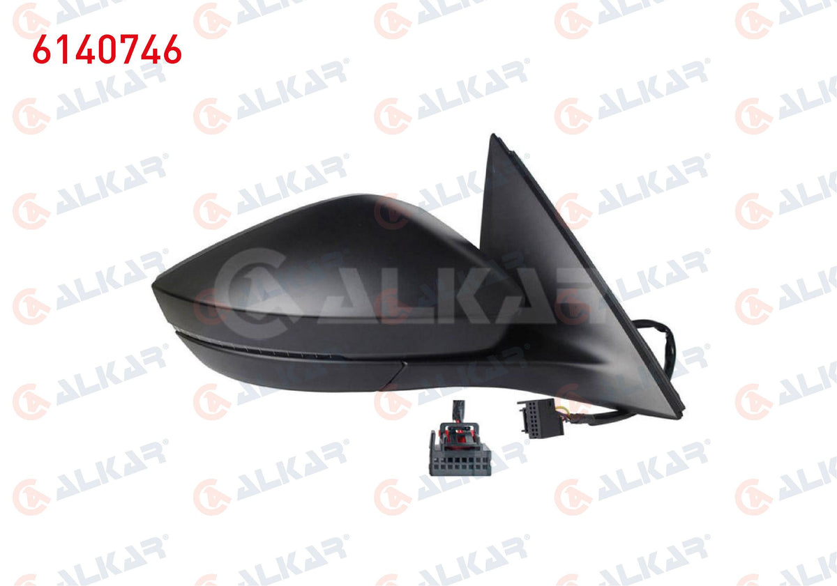 Alkar 6140746 Outer Rear View Mirror Right Electric Heated Primed with Turn Signal Led 6 Pin Skod — Tail, Signal & Reflectors