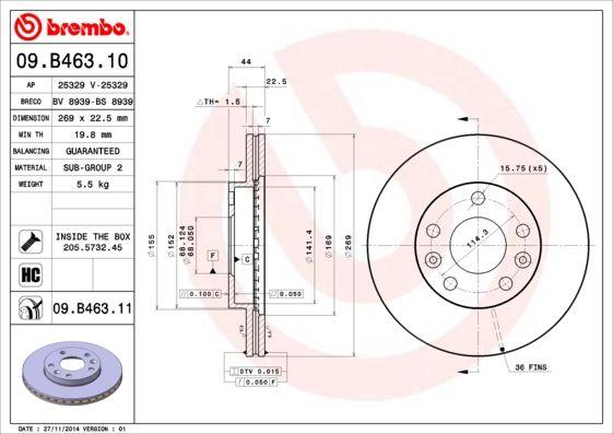 Brembo 09.B463.10 Brake Disc Front 2012 Duster II Megane IV 1.6 16V — Brake Rotors & Drums