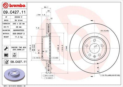 BREMBO 09.C427.11 - Brake Disc for Audi A6 2.0 TFSI & 3.0 TDI (2012-2018) — Brake Rotors & Drums