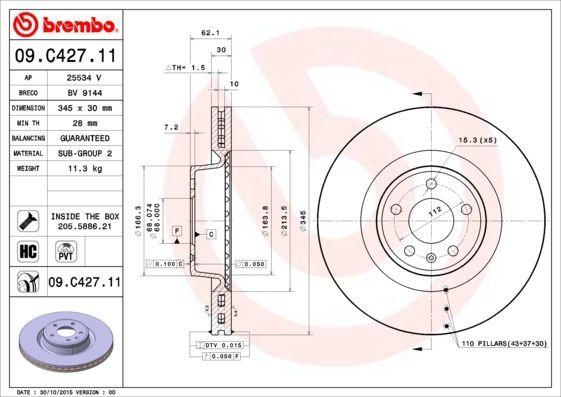 BREMBO 09.C427.11 - Brake Disc for Audi A6 2.0 TFSI & 3.0 TDI (2012-2018) — Brake Rotors & Drums