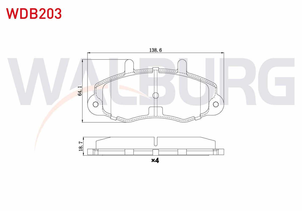 WALBURG WDB203 Brake Pad Front Ford Transit (T12) 2.5 D 18.80mm 1991-1998 — Brake Pads
