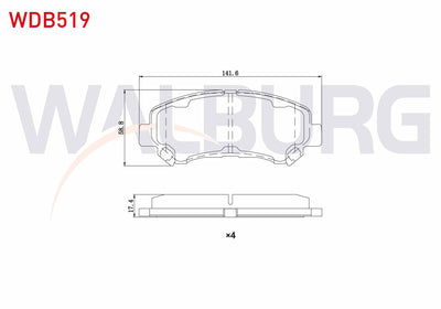 WALBURG WDB519 Brake Pad Front Nissan Qashqai (J10) 1.5 dCi 2007-2014 / X-Trail (T31) 2.0 dCi 2007-2013 / X-Trai — Brake Pads