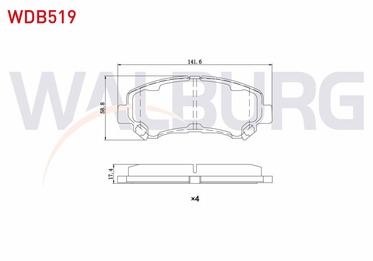WALBURG WDB519 Brake Pad Front Nissan Qashqai (J10) 1.5 dCi 2007-2014 / X-Trail (T31) 2.0 dCi 2007-2013 / X-Trai — Brake Pads