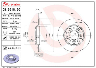 Brembo 08.9918.21 Brake Disc Rear Coated (Audi A4 01-08 Seat Exeo 09-14) — Brake Rotors & Drums