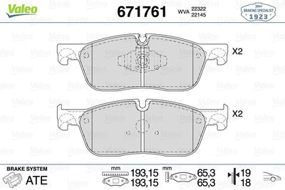 Valeo 671761 Brake Pad Front 330 mm Jaguar Xe X760 2.0 15 — Brake Pads