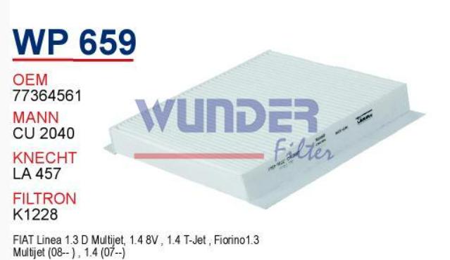 Wunder Carbon-Free Pollen Filter - Compatible with Fiat Egea, Linea and 2 more models — Air & Cabin Filters
